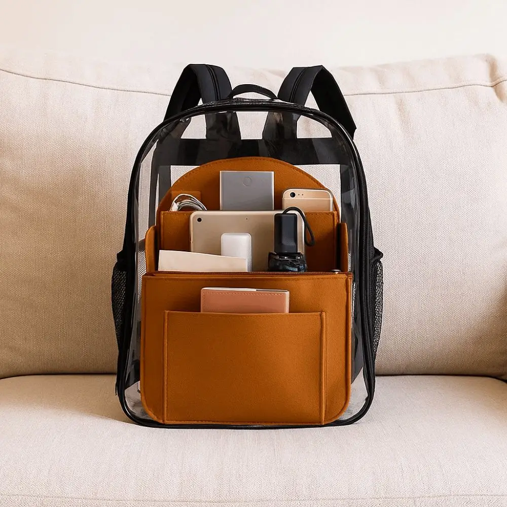 

Felt Backpack Organizer Thickened Multi-layered Rucksack Insert Bag Large Capacity Zippered Travel Cosmetic Bag Student