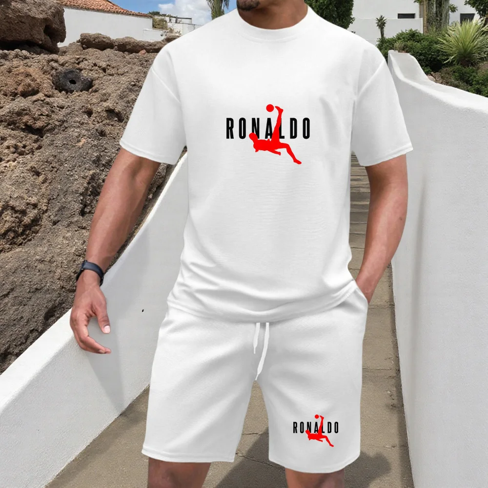 

2026New Man Tracksuits 2 Piece Short Sleeve Suits Printing T-shirt +Sweatpants Sets Sutdent Casual Summer Sport Clothes