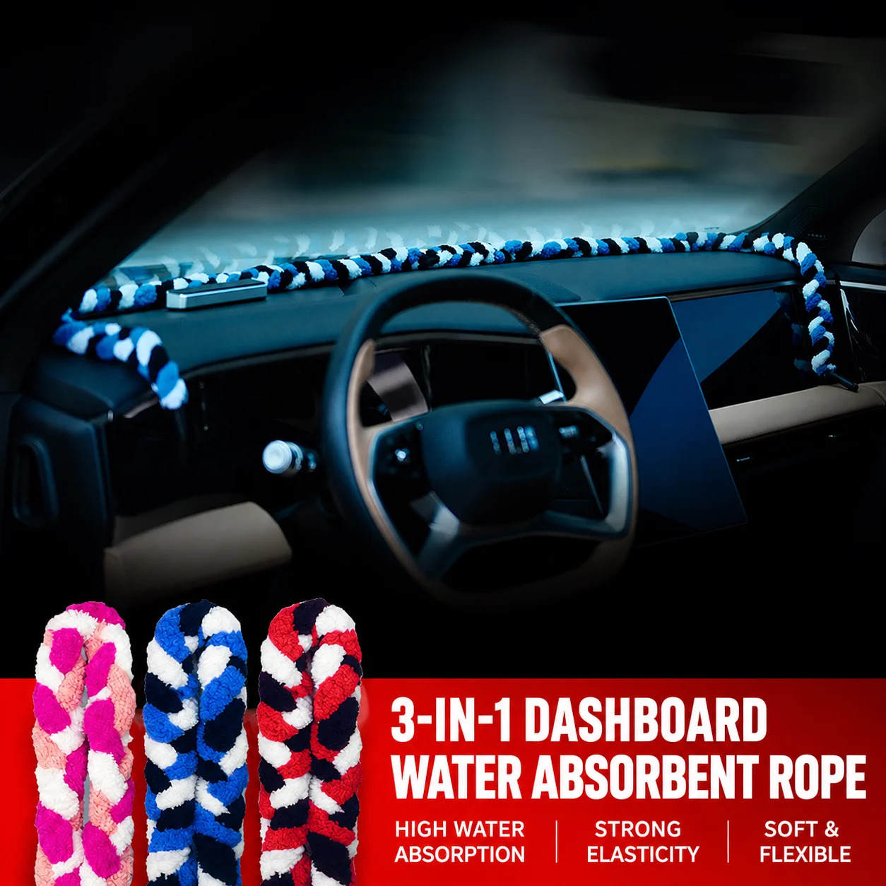 Soft Three-in-One Absorbent Rope for Windshield And Rear Glass Construction Easy Installation Water Absorption Auto Accessories
