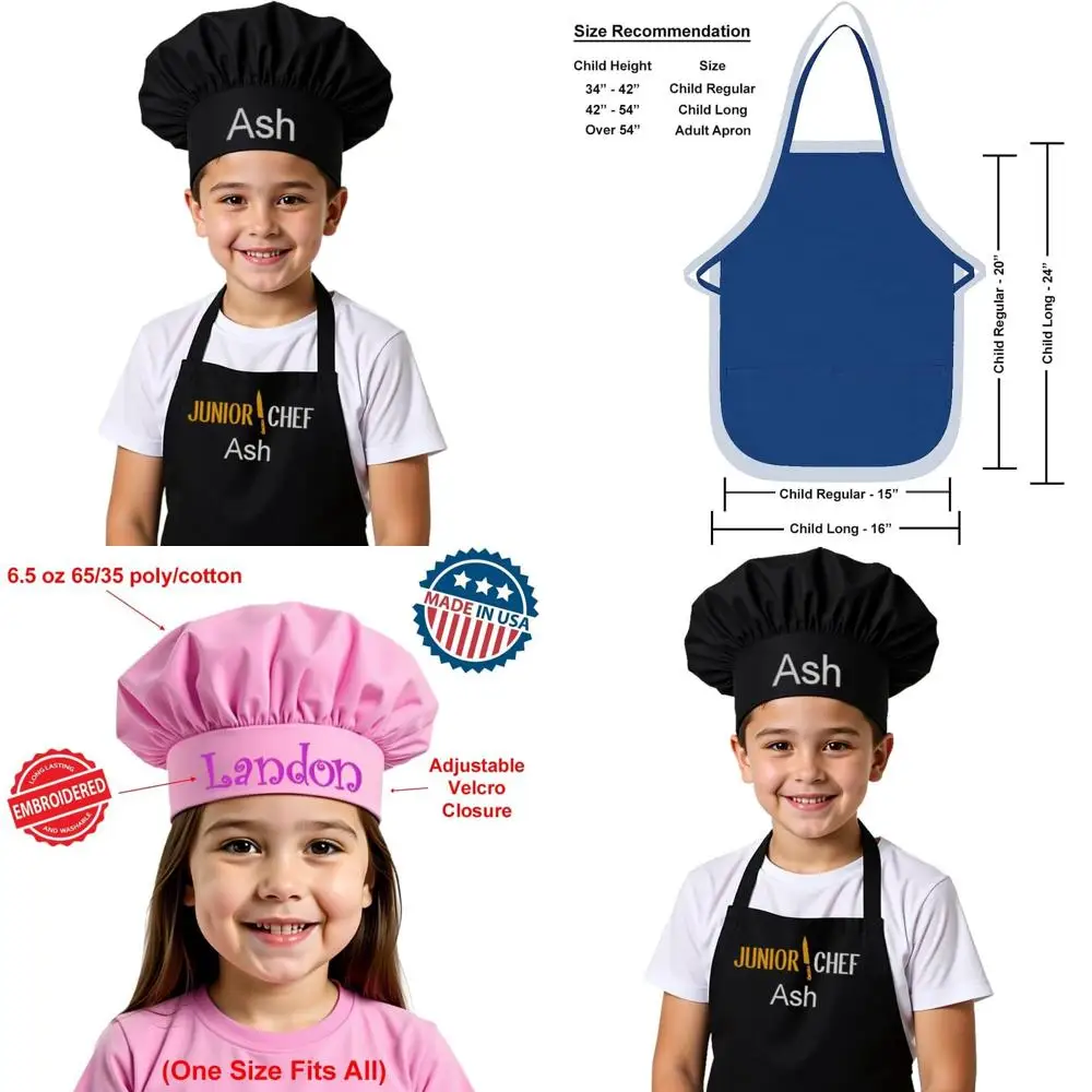 

Детский фартук премиум-класса с вышивкой на заказ и шапкой повара в тон для мальчиков и девочек для использования на кухне
