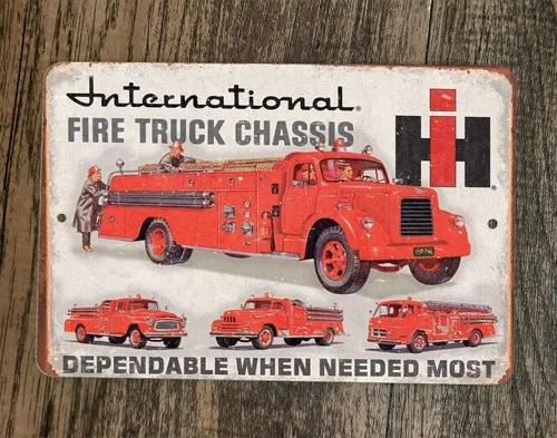International Fire Truck Chassis  Metal Wall Garage Sign Poster
