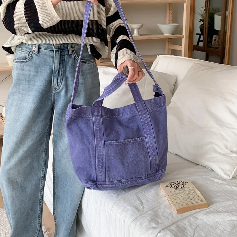 

Original Handheld Crossbody Canvas Bag Fashionable Commuting Large Capacity Ins Heavy Washed Water Make Old Trend