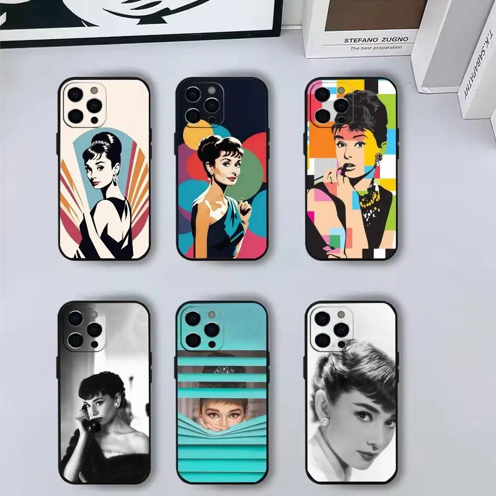 حافظة هاتف أودري هيبورن لهاتف آيفون 17,16,15,14,13,12,11 Plus,Pro,Max,XS غطاء ناعم من السيليكون