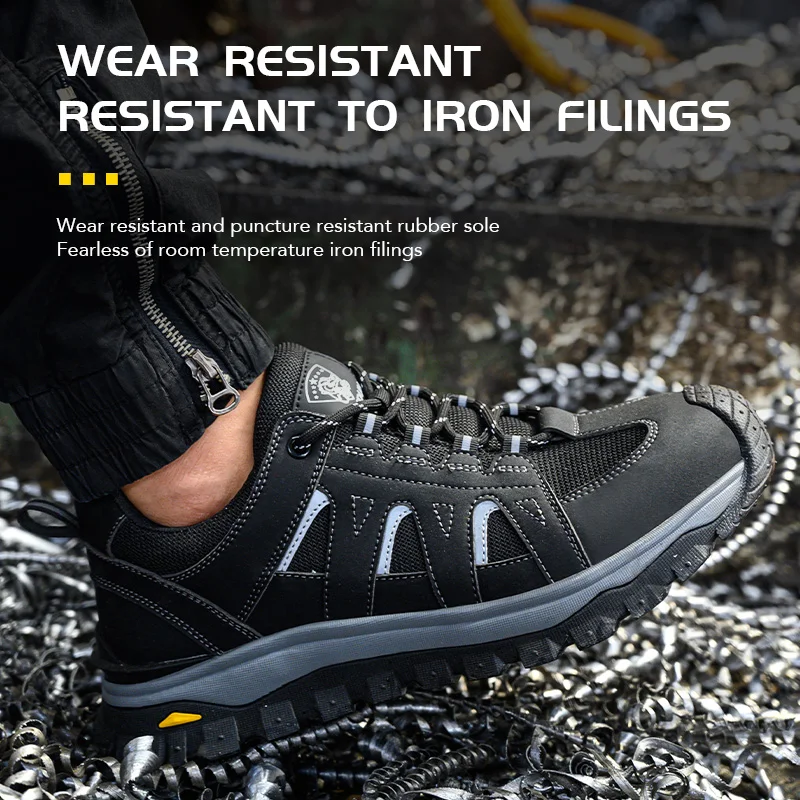 Rubber Sole Wear-resisting Men Work Safety Boots Anti-smash Anti-puncture Work Sneakers Indestructible Protective Work Boot