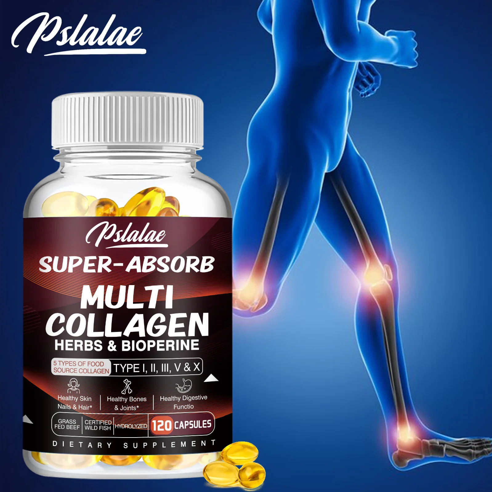 

Multi Collagen Pills (Type I II III V X) Organic Herbs and Piperine - Collagen Capsules with Herbs and Piperine