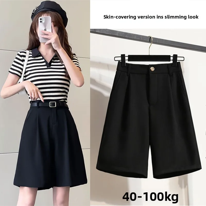 

plus Size Women's Summer Suit Shorts High Waist Wide Leg Five-Quarter Length Casual Versatile Loose Fit Fashionable Trousers