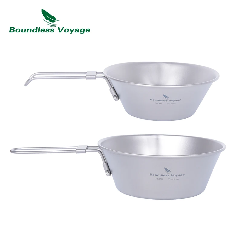 

Boundless Voyage 300ml 450ml Titanium Bowls with Folding Handle Outdoor Camping Picnic Portable Tableware Rice Bowl