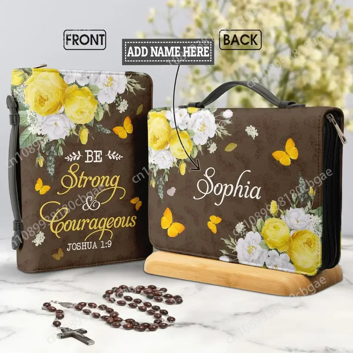 

Personalitized Bible Cover Case Women's PU Leather Holy Study Storage Boxes Butterflies Floral Bible Storage Bags for Ladies