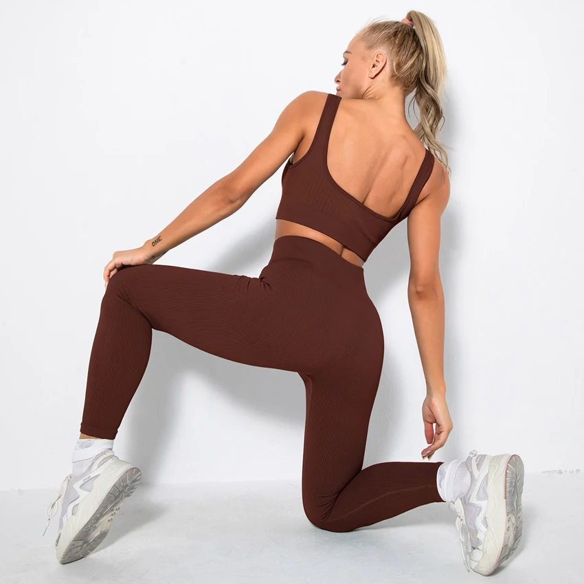 Quality Ribbed Yoga Set Sportswear Women Suit For Fitness Tracksuit Seamless Sports Suit Long Sleeve Sports Gym Workout Clothes