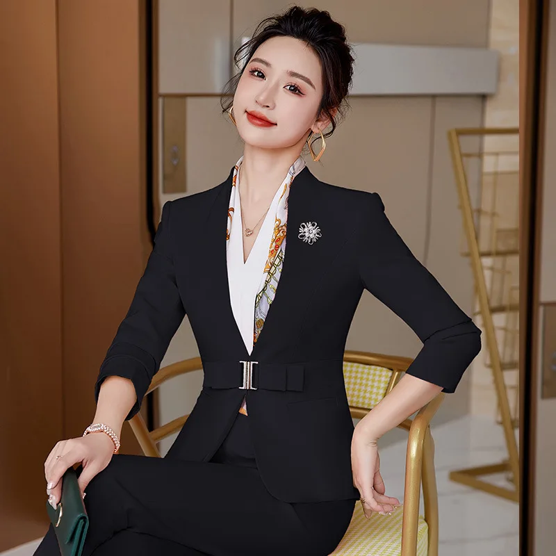 Formal Office Pant Suit For Womens Blazers Pant Set Long Sleeve Uniform Elegant Feminino Business Formal Work Suit oversize 2XL