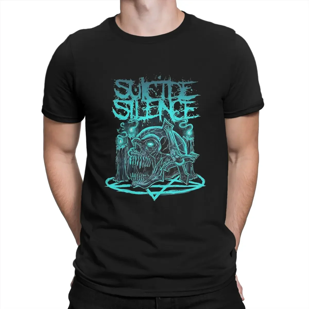 fashion heavyweight Skull Rock Band T-Shirts for Men  Silence Funny Pure Cotton Crewneck Short Sleeve T Shirt Gift Tops