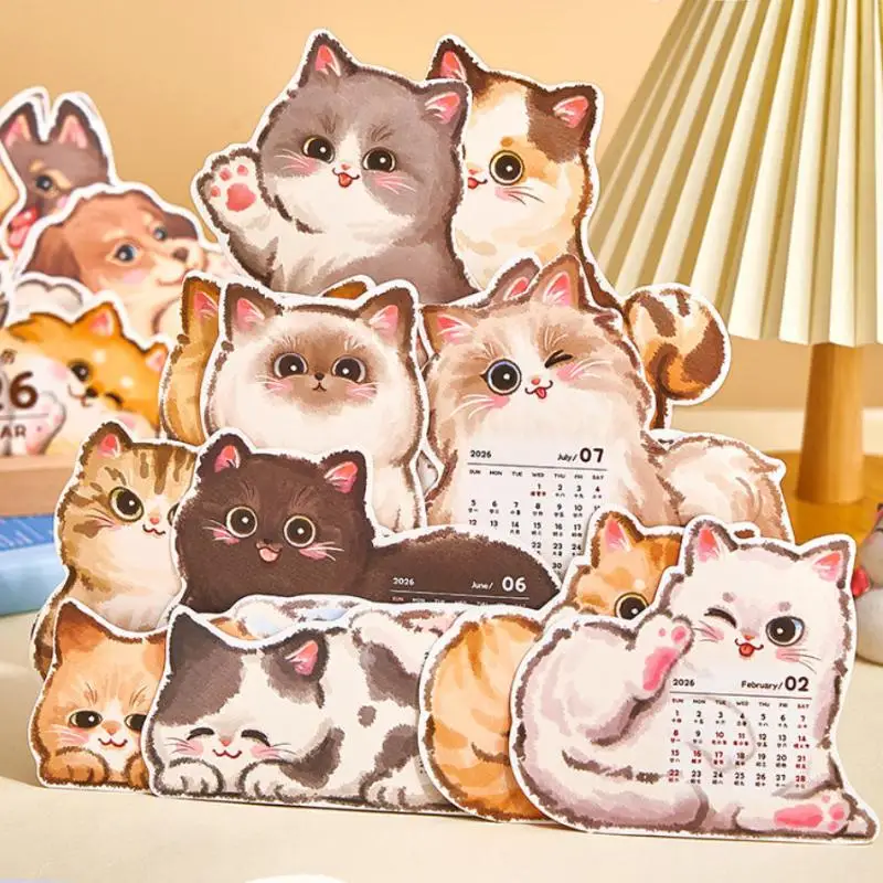

Новый настольный календарь-планер 2026 года, серия «Кошки и собаки», ежегодный органайзер, блокнот для заметок, для дома, школы, ежедневный планировщик