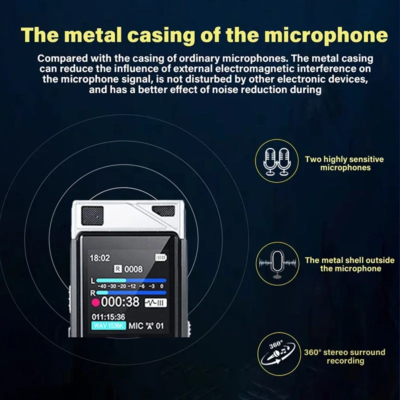 STTWUNAKE-مسجل رقمي يعمل بتقليل الضوضاء AI ثنائي النواة ، جهاز تسجيل صوت مع تشغيل ، مسجلات صوت