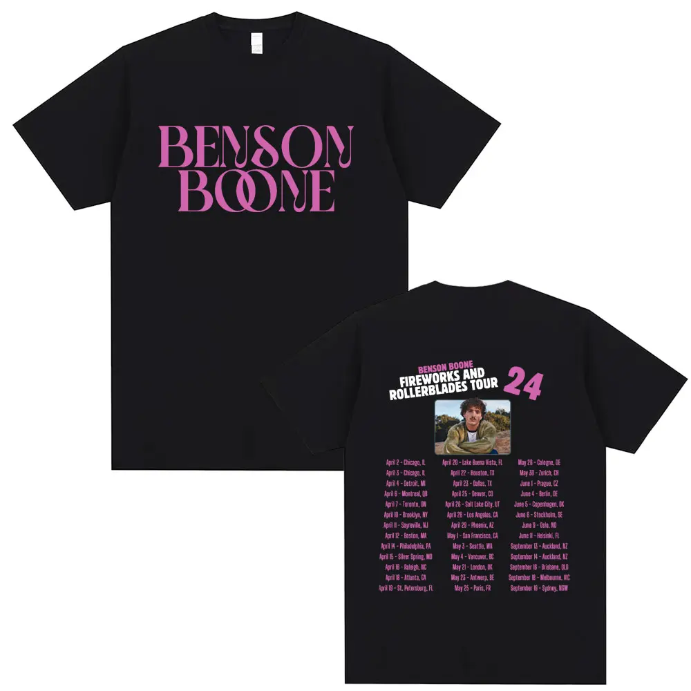 

Benson Boone Fireworks & Rollerblades World Tour 2024 T Shirts Men Women Clothing Fashion Oversized T-shirts Men's Streetwear