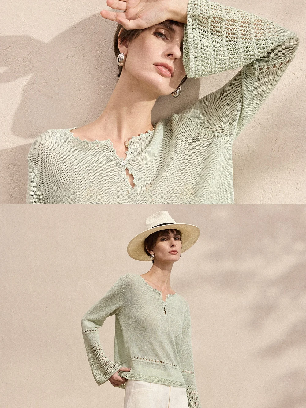 

Вязаный джемпер ручной работы Mannala из мягкой бумажной пряжи с эффектом охлаждения, с круглым вырезом и длинными рукавами, женский, модный