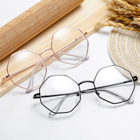 Glasses Women Flat Glasses Metal Frame Polygon Round Transparent Glasses