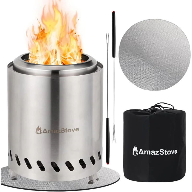 

9.7 x 7.1 Inch Tabletop Fire Pit by AmazStove, Low Smoke Camping Stove for Outdoor Safe Burning Firepits Travel Bag Included
