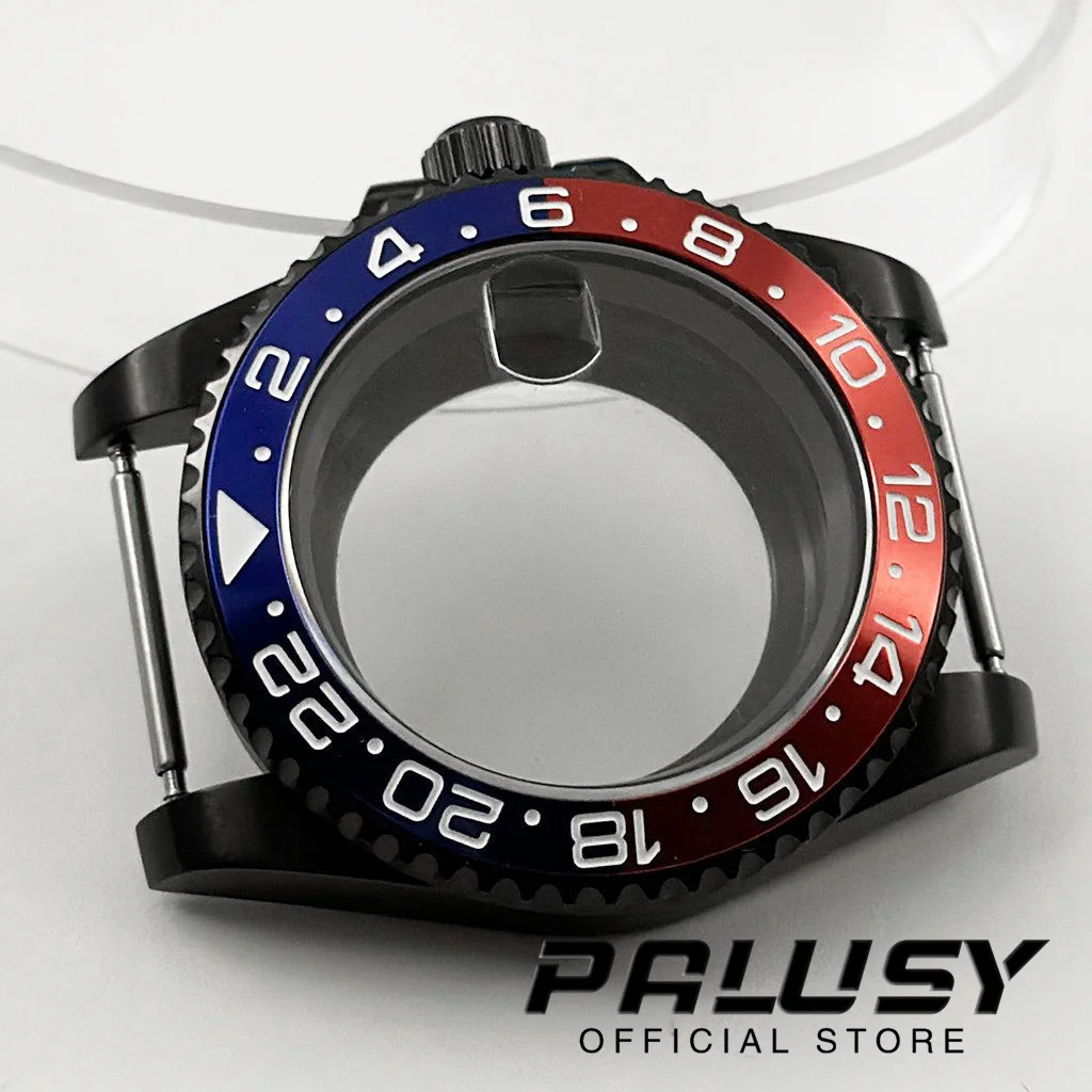 NH35 40mm Preto Roxo GMT Moldura Diver À Prova D 'Água Fit NH34 NH35 NH36 NH38 NH70 NH72 ETA2824 Movimento Caixa de Relógio de Vidro Safira