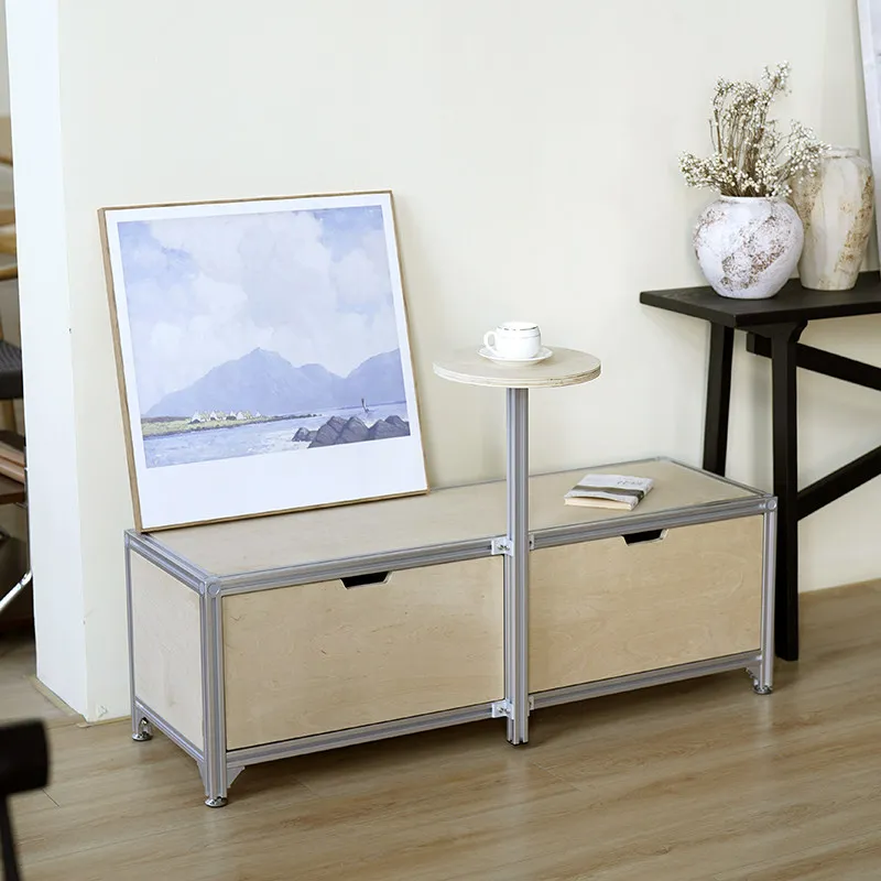 Modern aluminum profile coffee shop bench birch ocean board locker booth milk tea shop bench dual-purpose table