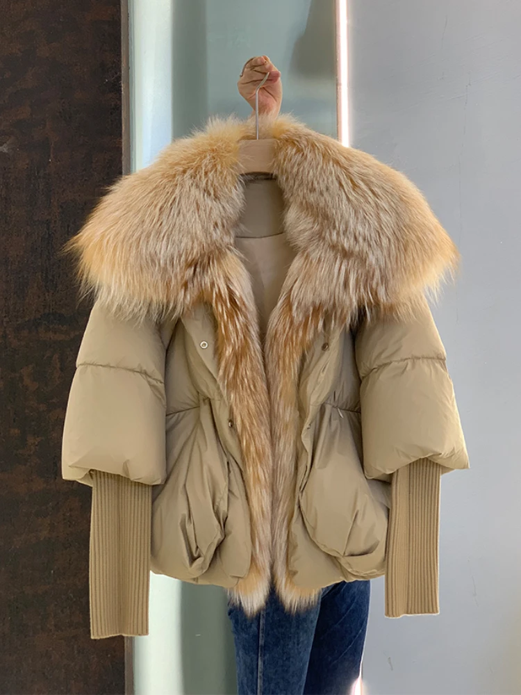 2026 Winter Real Fox Fur Collar White Duck Down Padded Down Jacket Regular Fashion Warm Big Fur Collar Women's Coat