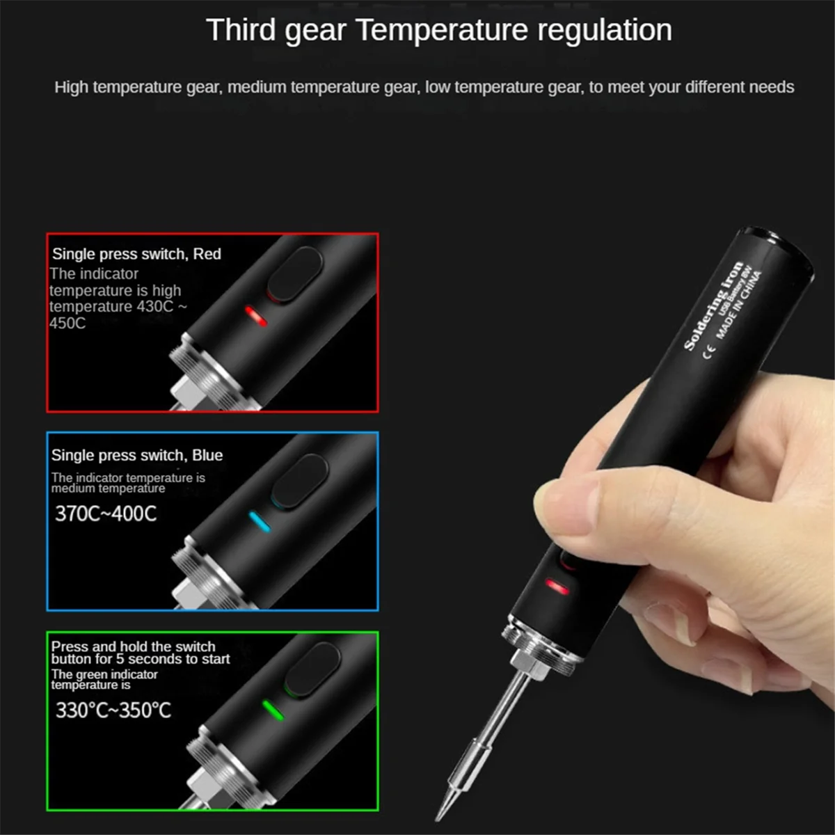 Fer à souder électrique à chargement USB, batterie au lithium 18650, troisième vitesse, commutation de température de travail