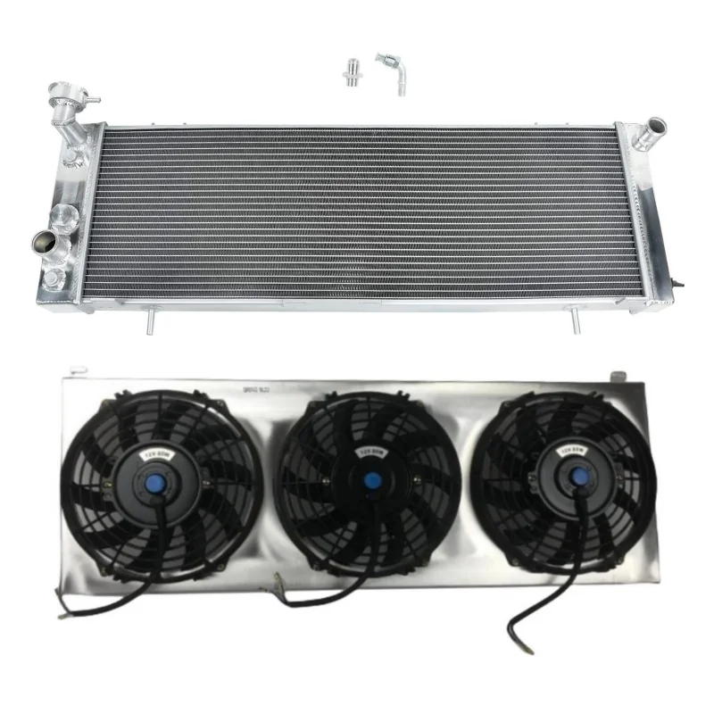 Aluminum Radiator+Shroud+Fans for 1991-2001 Jeep Cherokee/Comanche L4/L6 2.5L/4.0L AT MT 1991 1992 1993 1994 1995 1996 1997 1998