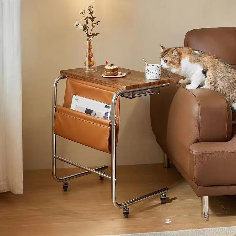 Retro style removable coffee table, rack next to a simple sofa in the living room