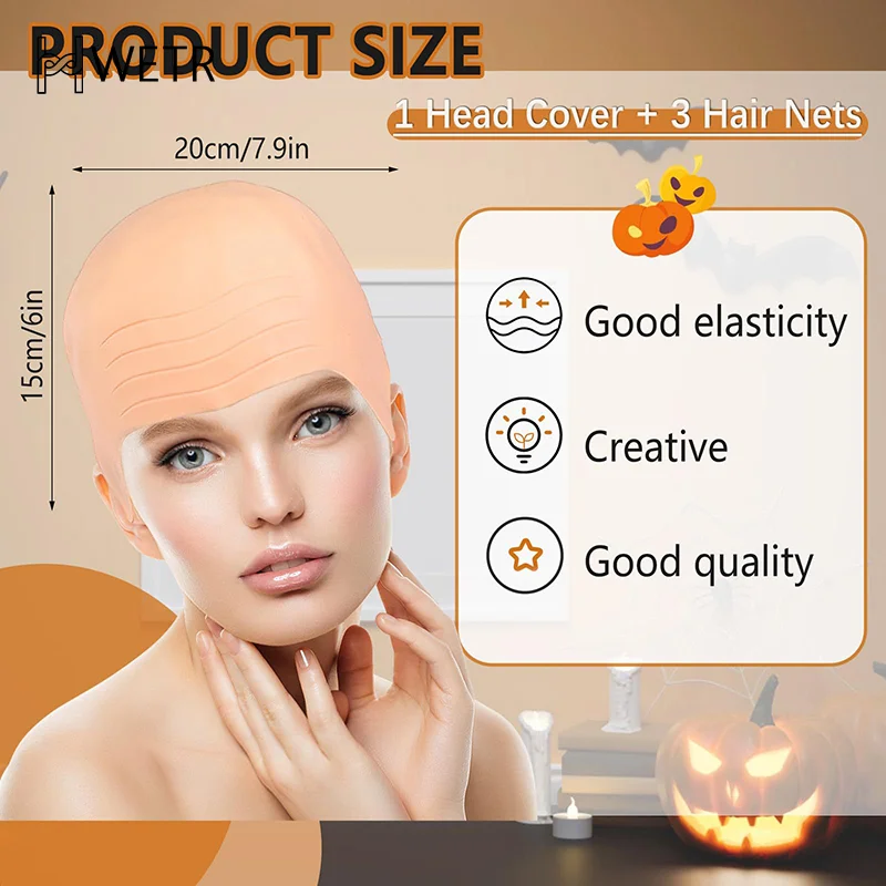 1/2/4 pezzi berretto calvo in lattice set per adulti berretto calvo vestito operato cappello cosplay berretto parrucca calva finta accessorio costume per giochi di scena