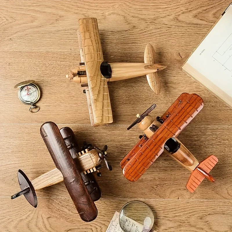 Vintage Wooden Airplane Model Handmade Propeller Plane for Home Office Desk Display Gift for Aviation Lovers Collectors