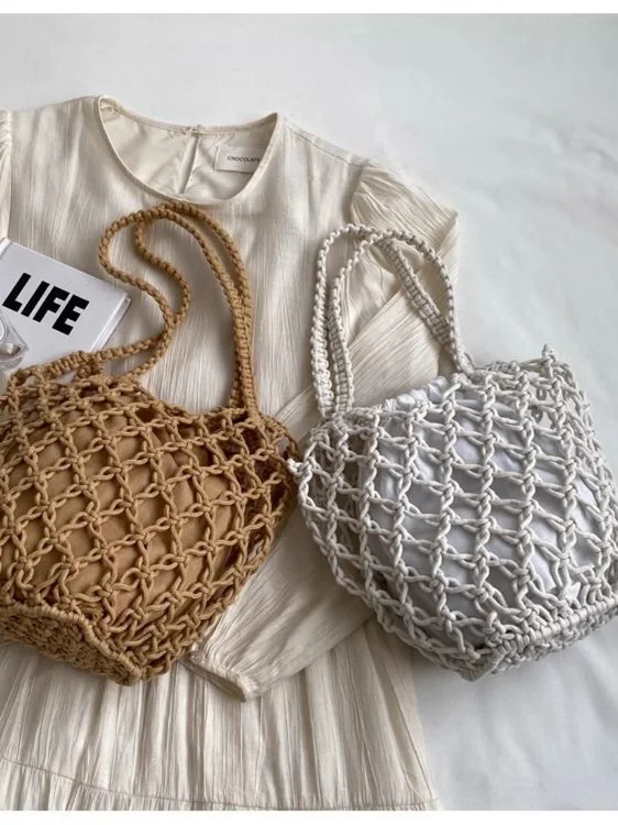 

Spring Summer Faionable St Woven Bag Small Buet ape oulder Beach Holiday Vacay Tote Casual Simple Sle Cotton