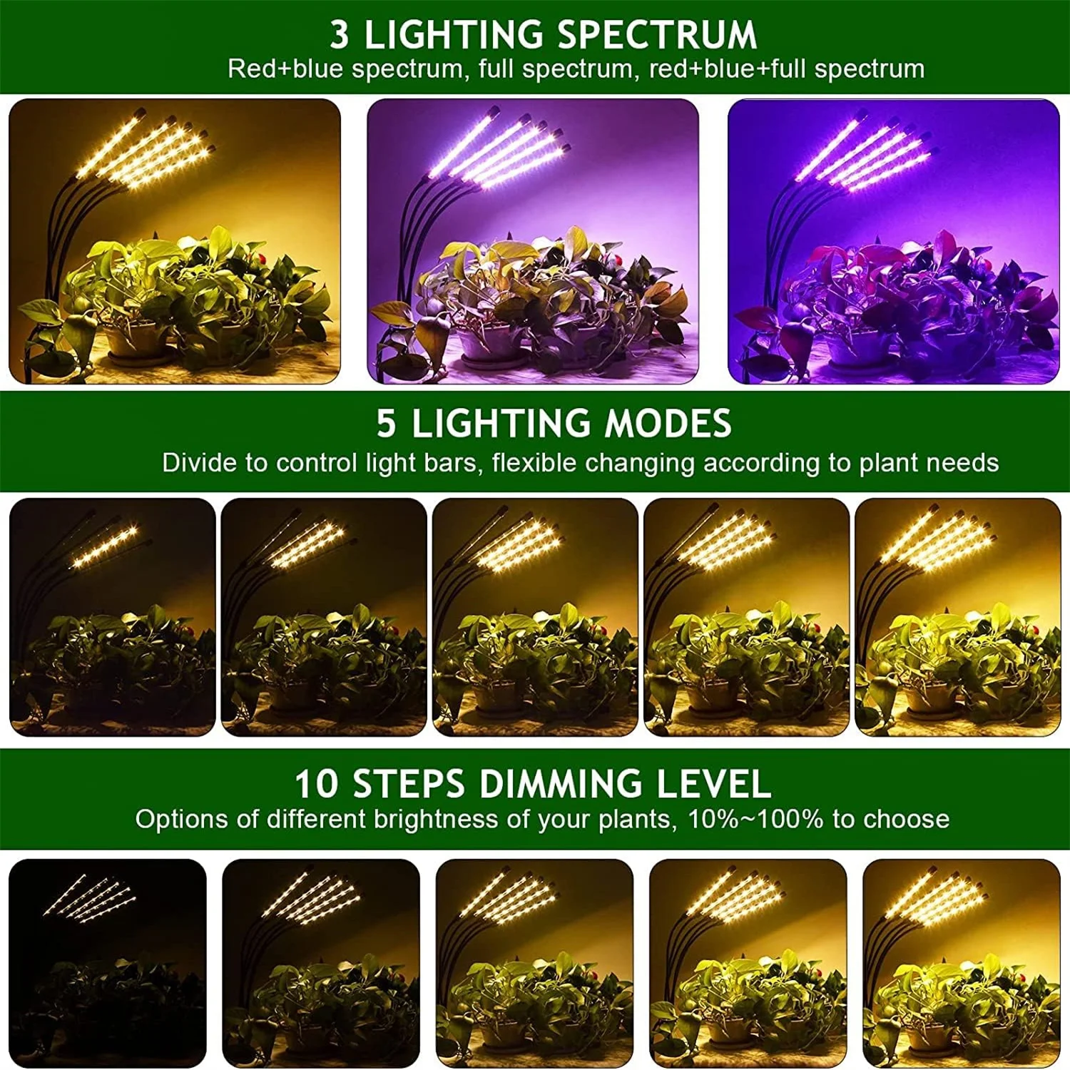 3Colors Tripod Plant Growth Lamp USB 5V Led Grow Light Dimming Indoor Hydroponics Flower Seedling Potted Plant Lighting