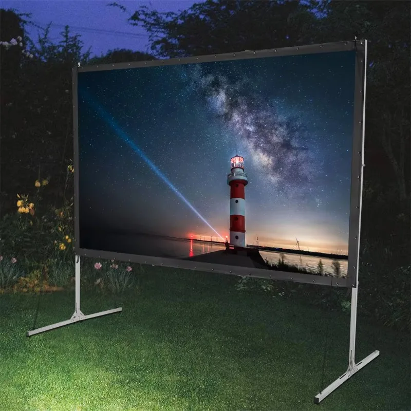 200-Inch 16 by 9 portable, fast-folding projector with screen flight case with front and rear projection fabric and overhang kit