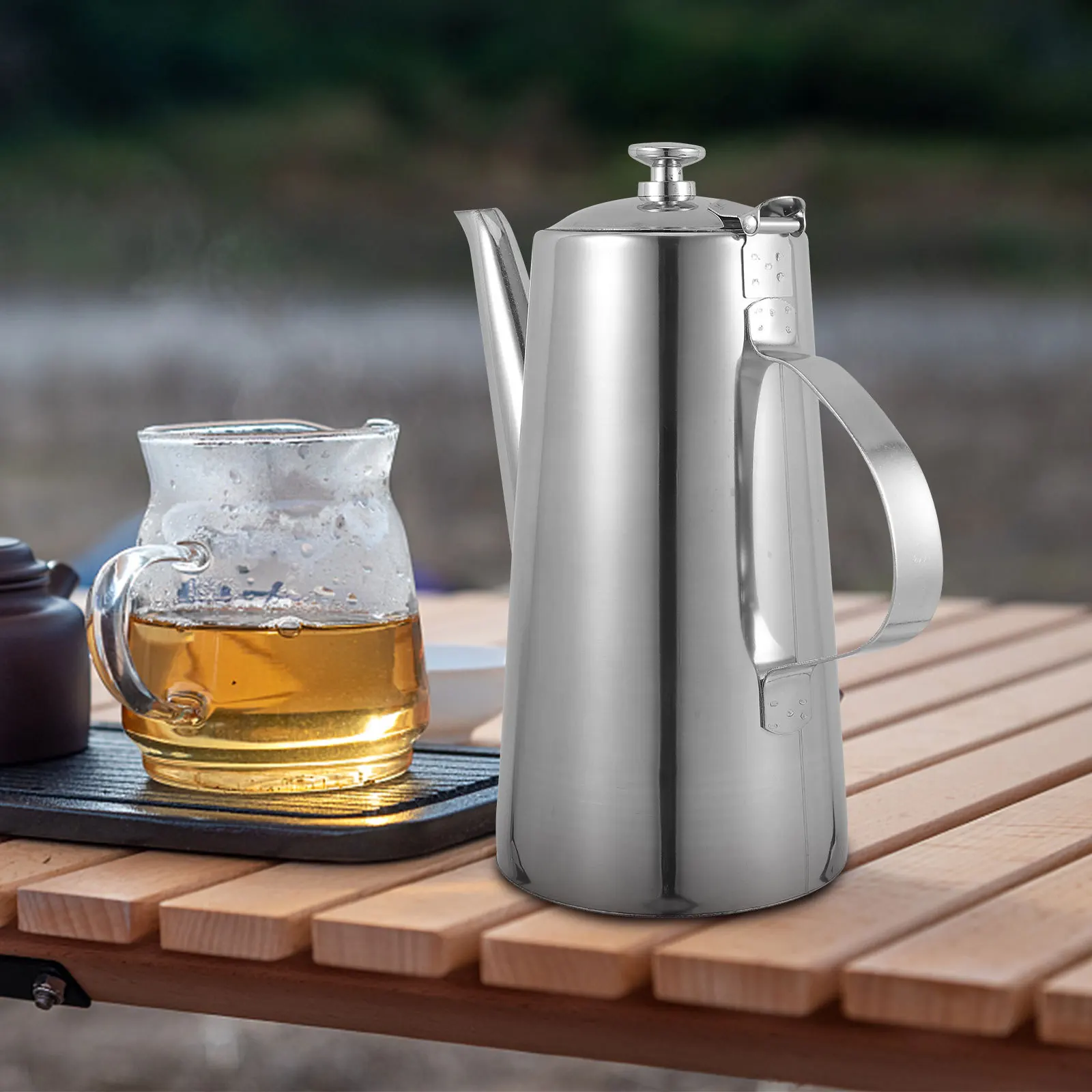 

Stainless Steel Tea Pot Long Spout Cold Resistant Portable Kettle For Home Office Use Metal Teapot Kitchen Tea Kettle