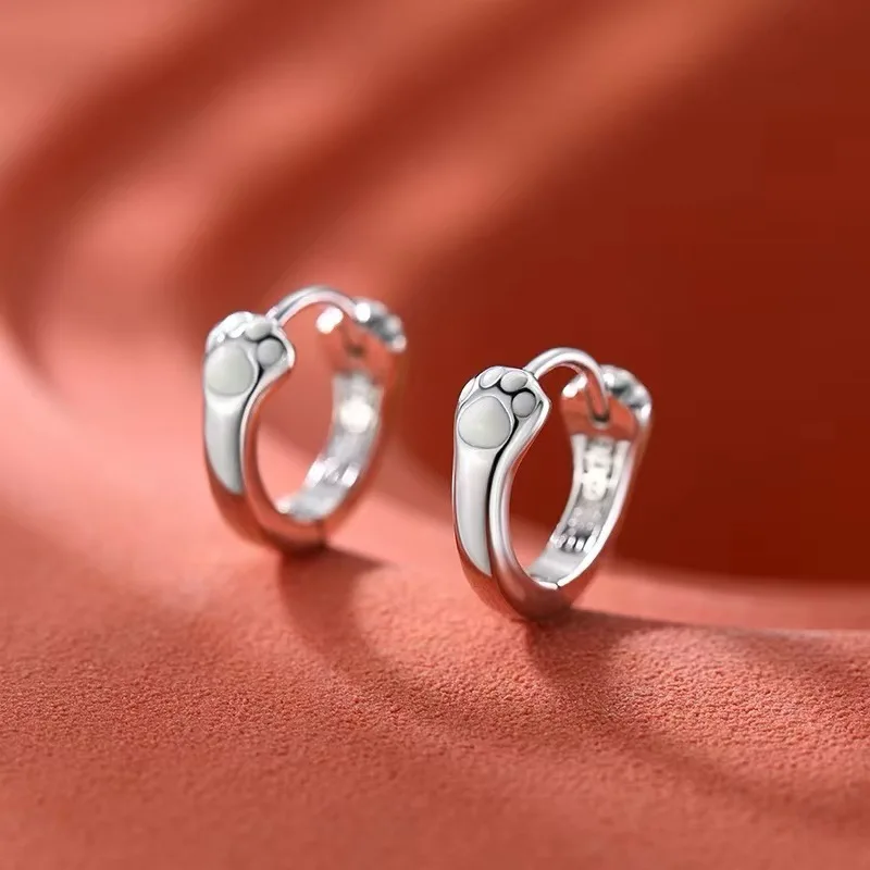 

Настоящее серебро 925, серьги-кольца с изображением кошачьей лапы и животных для женщин, классические ювелирные изделия, изысканные минималистичные аксессуары