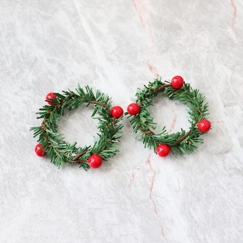 2Pcs Miniature Christmas Wreath Mini Hanging Xmas Wreath Dollhouse  Garland Wall Grass Strip Decoration Accessories