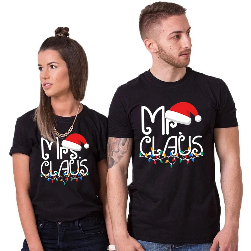 

Christmas couple pairing T-shirt funny Christmas party couple sweet shirt Christmas trendy style wife husband T-shirt