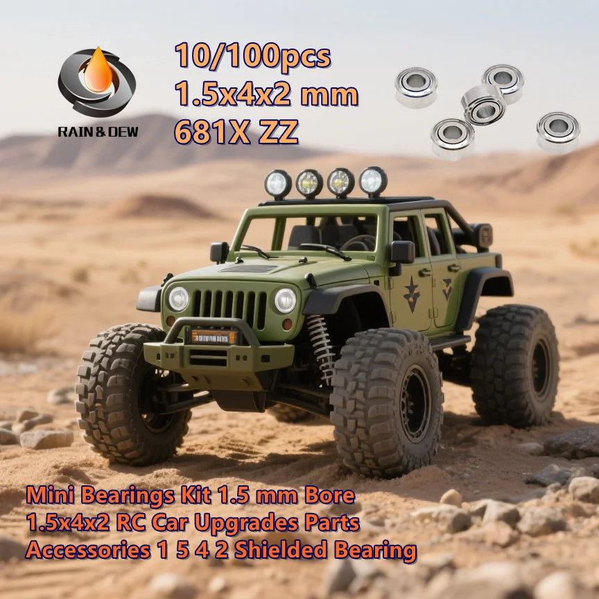 

10/100pcs 1.5x4x2 mm 681X ZZ Mini Bearings Kit 1.5 mm Bore 1.5x4x2 RC Car Upgrades Parts Accessories 1 5 4 2 Shielded Bearing