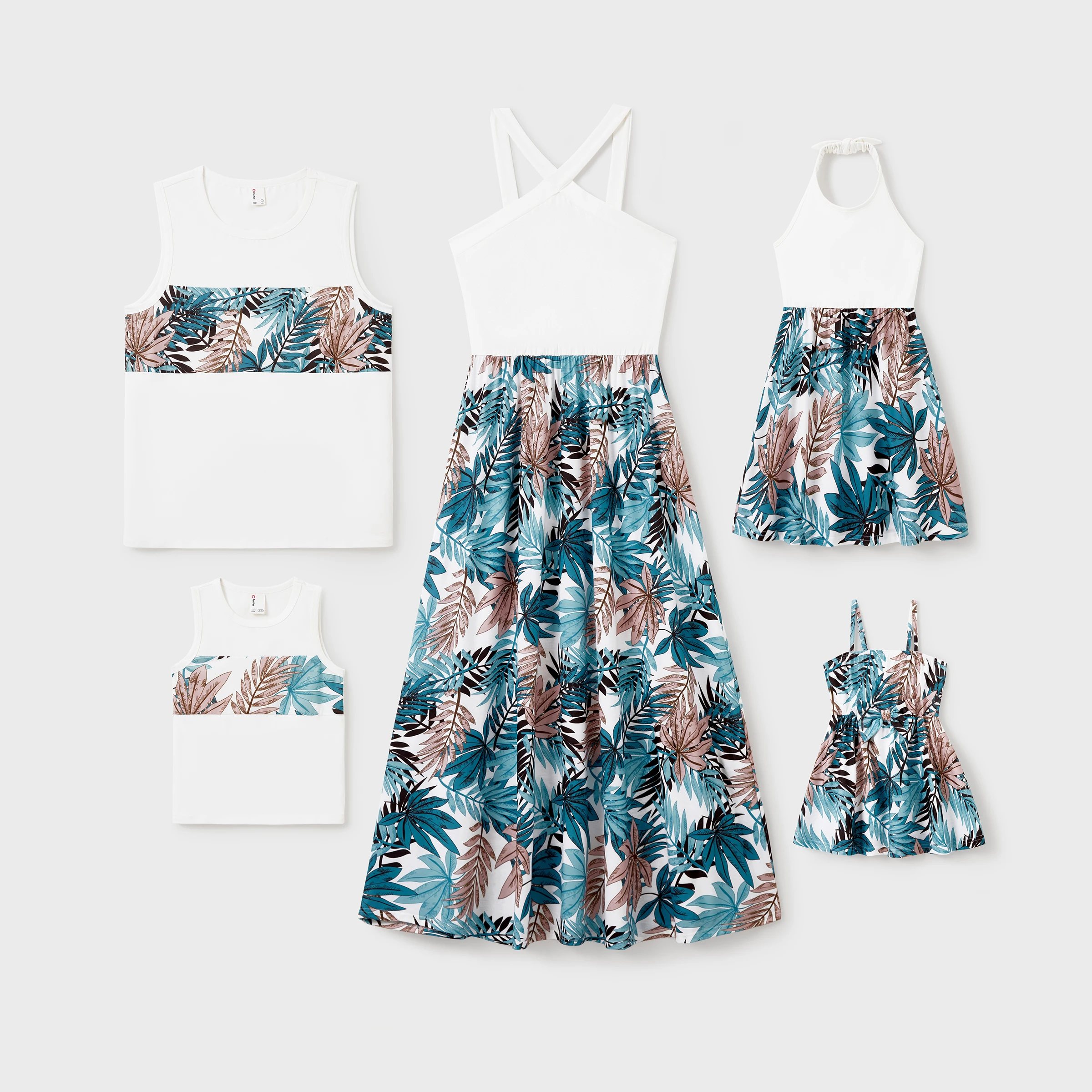 

PatPat Tropical Leaf Matching Family Outfits Cotton Tank Top & Sleeveless Summer Dresses Set for Vacation Beach
