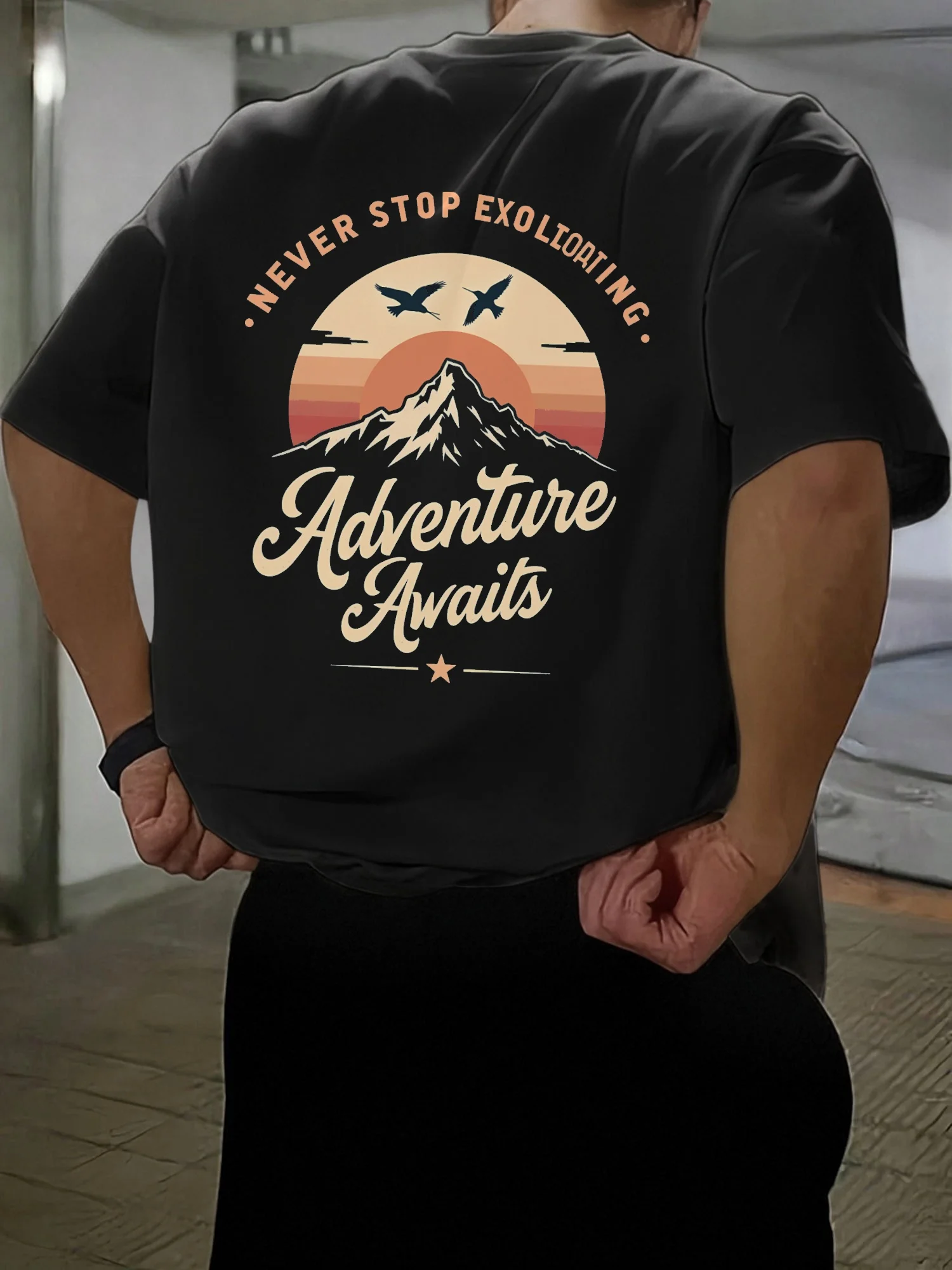 

Summer T-Shirts 2025 Casual Short Sleeve Round Neck Mountain Sun Print Daily Loose T-Shirts For Men