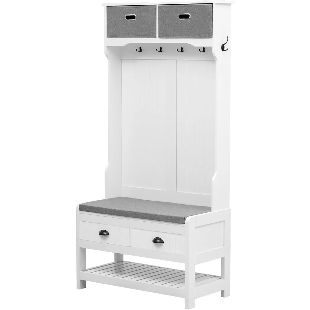 شجرة Merax الخشبية مع مقعد تخزين الأحذية للمدخل، رف معطف 4 في 1 مع 6 خطافات، خزائن وأرفف للمدخل، هال #6