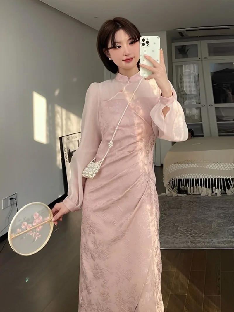 

Улучшенное платье Qipao, китайское платье Cheongsam, женская одежда, весна 2023, новая розовая элитная изысканная элегантная сказочная одежда