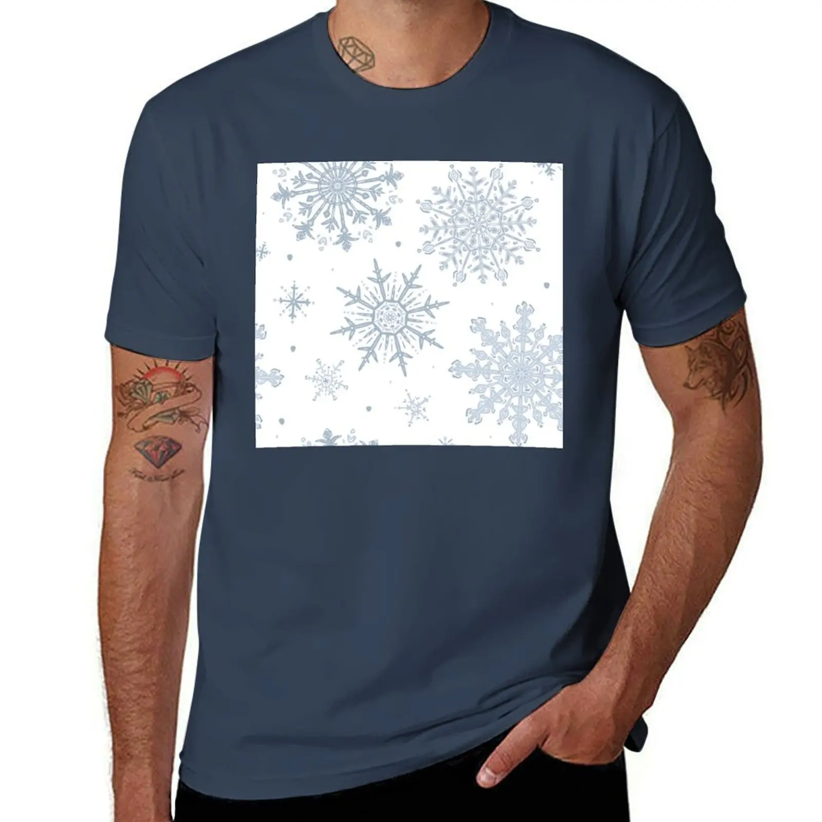 

Winter Wonderland - Snowflake Pattern T-Shirt Basic Short Sleeve Cotton Blend T-Shirt