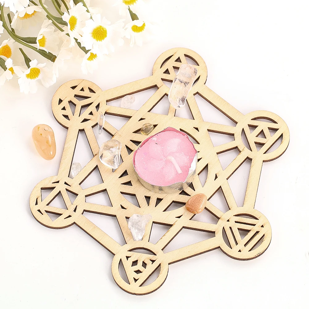 Metatron\'s Cube Sacred Geometry Wood Board Hexagram Wall Art Hanging Decor Yoga Meditation Spiritual Crystal Grid Display Base