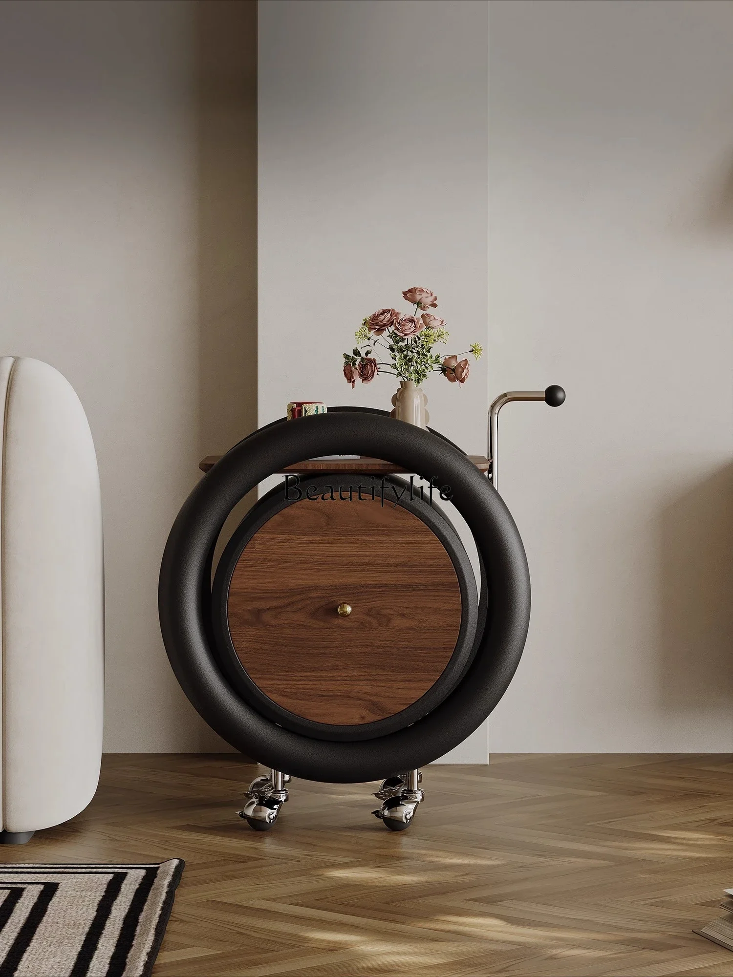 ls51Medieval style trolley sofa edge can be moved, designer storage, round art with wheels, creative