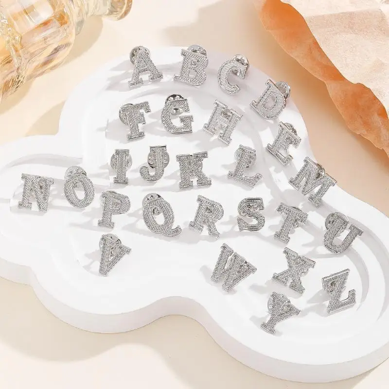 2PCS Initial A To Z 26 Letters Pin Silver Color Fashion Metal Alphabet Women Men Suit Collar Lapel Brooch Pin Accessories