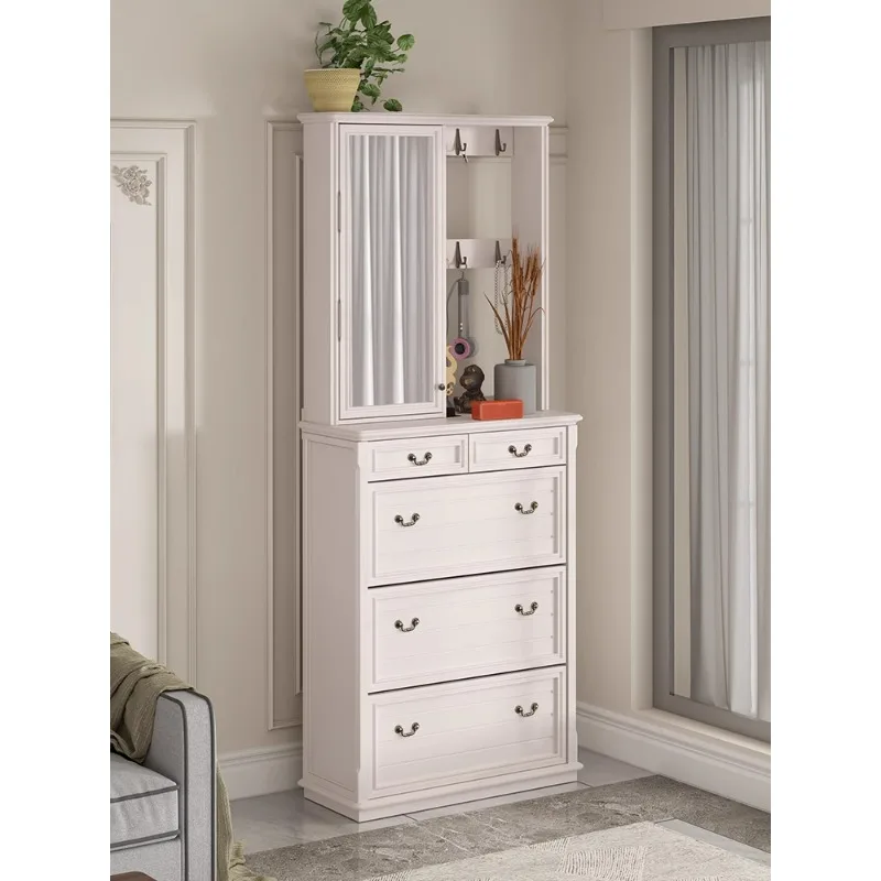 

Pure solid wood American retro French custom door entrance entrance with coat rack hanging hanger mirror tipping bucket shoe cab