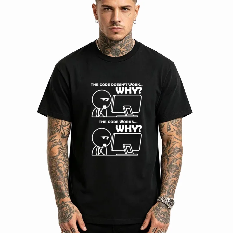 Hochwertiges Herren-T-Shirt aus Baumwollmischung mit lustigem Programmierer-Print, Sommer, lockerer O-Ausschnitt, cool für Männer, kurzärmeliges T-Shirt, Herren-Oberteile – Detail 1