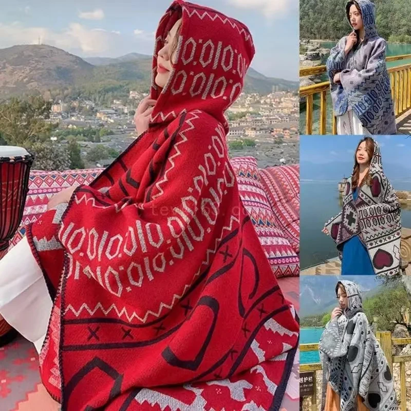 ชุดผ้าคลุมไหล่ถักลายชาติพันธุ์สำหรับผู้ใหญ่ ปี 2026 ผ้าคลุมไหล่ถักลายชาติพันธุ์สำหรับวัยรุ่น ผ้าคลุมไหล่แบบมีฮู้ดสำหรับผู้หญิงและเด็กผู้หญิง ให้ความอบอุ่นในฤดูหนาว เหมาะสำหรับการตั้งแคมป์และการเดินทาง