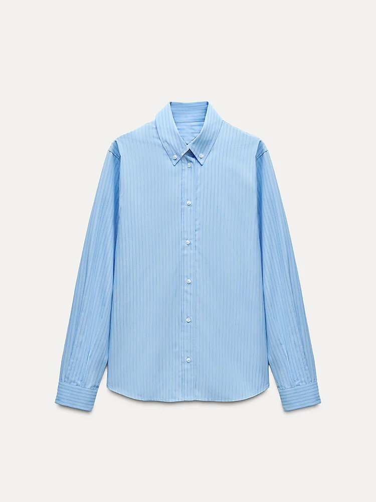 

Spring New Arrival Women's Faionable Striped Silk Long Sve Collared Casual irt Versatile Commute Sle Loose Fit irt