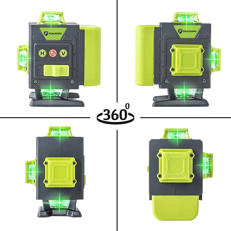 Pracmanu 4D 16 Lines Mini Laser Level 360 Self-Leveling Horizontal and Vertical Cross Green Line Laser Level with Remote Control